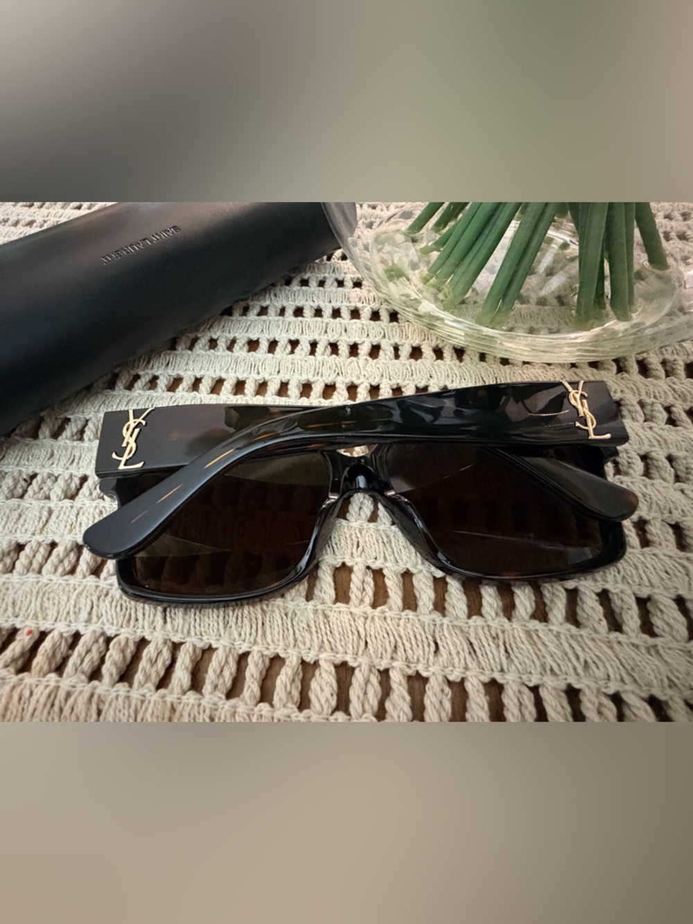 Saint Laurent Tortoiseshell Brown Square Sunglasses with Gold YSL Logo - Picture 6 of 12